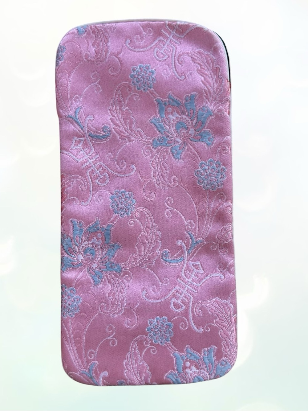 Pink Floral Silky Brocade Eyeglass Soft Case Pouch Sleeve